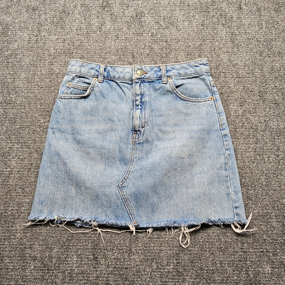 Topshop Blue Denim Mini Skirt Light Wash Raw Hem Size US 8 RN 125149